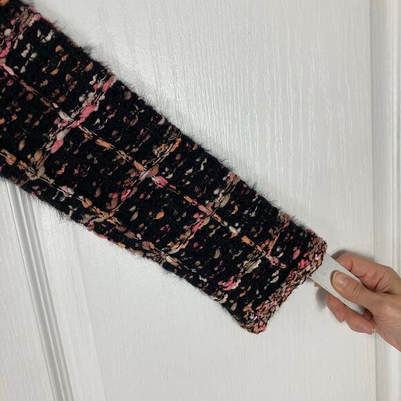 SIONI Cardigan M Wool-Blend Tweed Boucle Knit Gold Button Flap Pockets Long-Slv - Picture 4 of 11